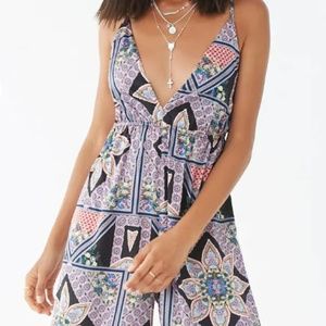 Boho Print Open Back Halter Jumpsuit